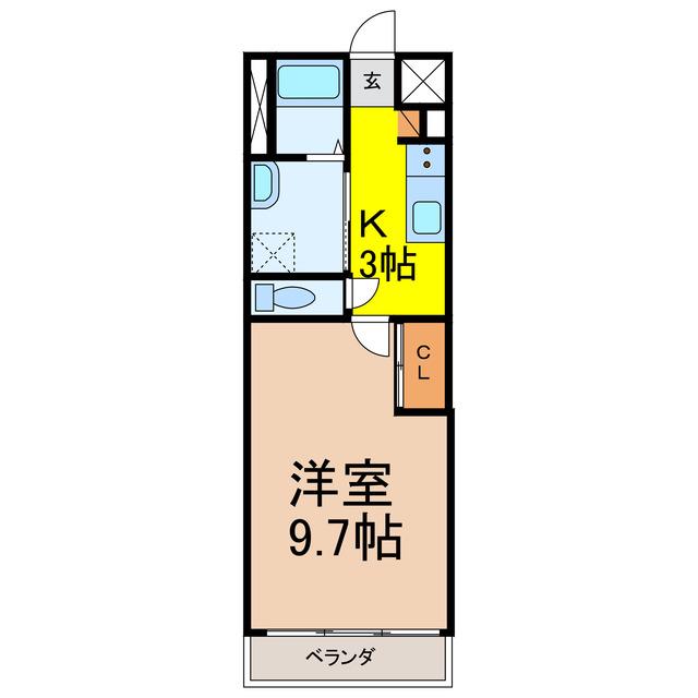 カメリア石鎚I(1K/2階)の間取り写真