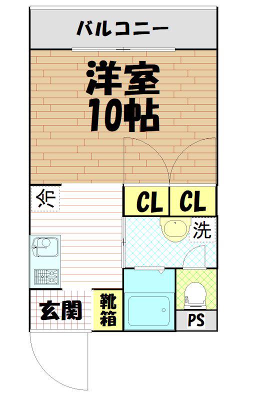 瀬戸口マンションI(1DK/2階)の間取り写真