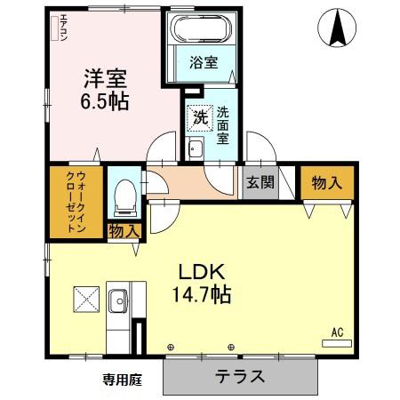 カームヒルズE(1LDK/2階)の間取り写真