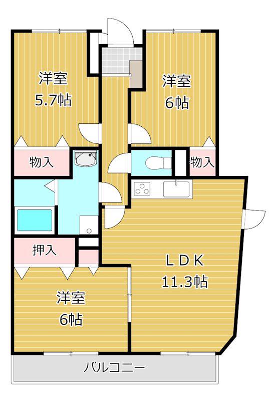 ラメールII(3LDK/1階)の間取り写真