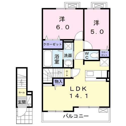 D-メゾン米ノ津(2LDK/2階)の間取り写真