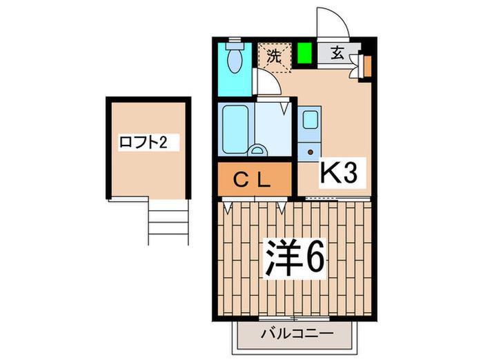 ジュネスII(1K/2階)の間取り写真