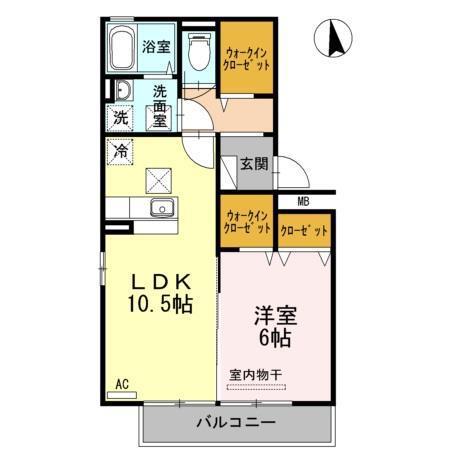 リシェス新山口(1LDK/1階)の間取り写真