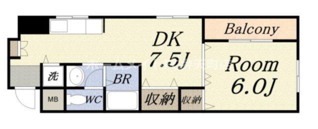 シャトー弁天弐番館(1DK/8階)の間取り写真