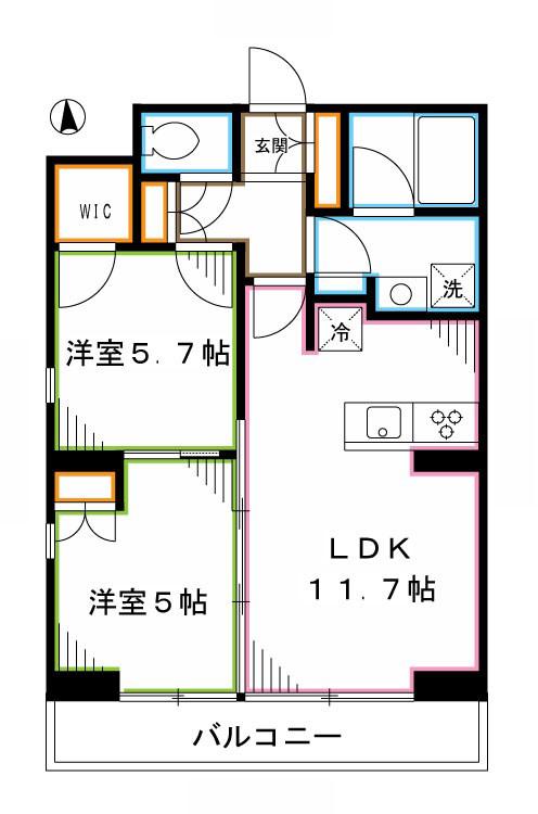 フレンシア高円寺(2LDK/3階)の間取り写真