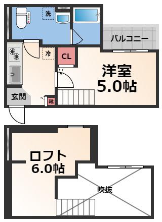 コンフォール大阪(1K/1階)の間取り写真