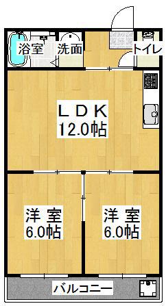 シャトー星が丘(2LDK/2階)の間取り写真