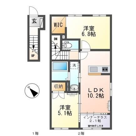 清水区船原アパート2期(2LDK/2階)の間取り写真