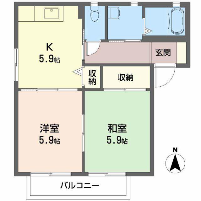 テンダーヴィラB棟(2K/1階)の間取り写真