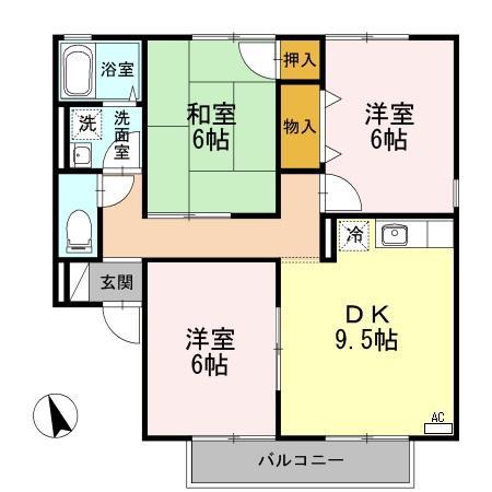モンテローザ(3DK/2階)の間取り写真