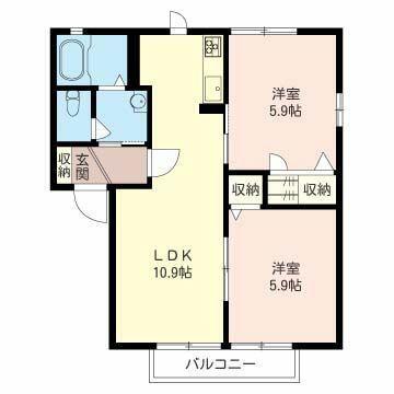 ヴィルヌーブD(2LDK/1階)の間取り写真