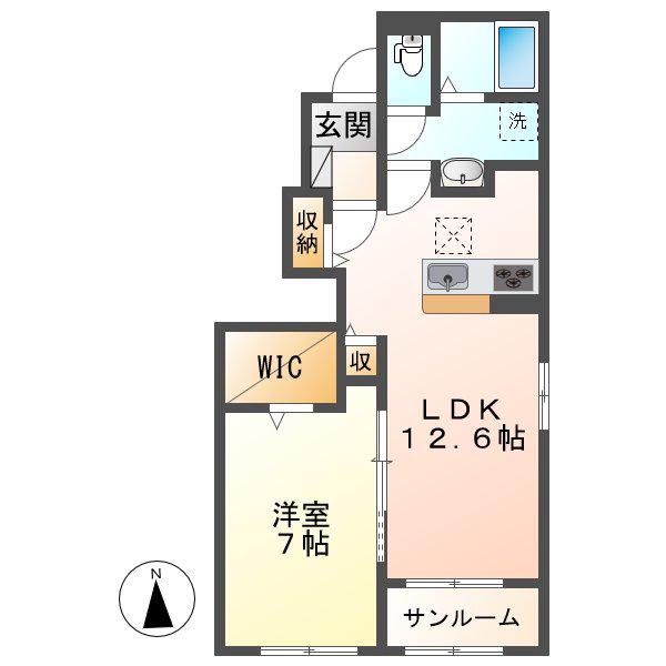 ピノ・ロッソI(1LDK/1階)の間取り写真
