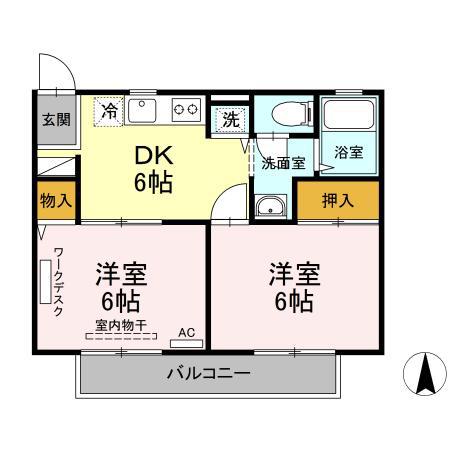 ハイツグランバレー(2DK/1階)の間取り写真