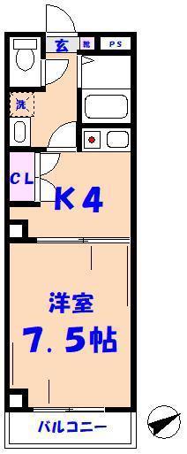 JR総武線 下総中山駅 徒歩7分 5階建 築33年(1K/2階)の間取り写真