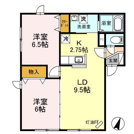 リビングタウン札幌東A棟(2LDK/2階)の間取り写真