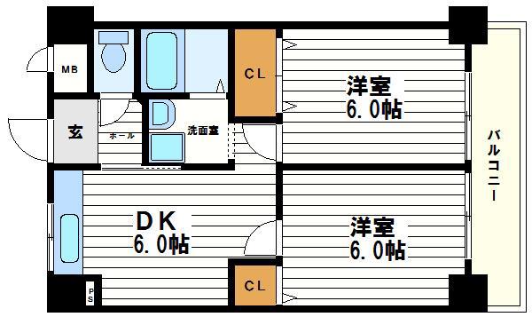 グリーンヒル生玉(2DK/9階)の間取り写真
