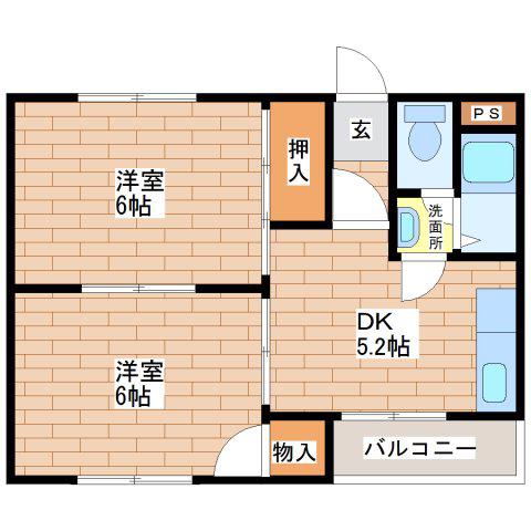グランビルド南巽(2DK/2階)の間取り写真