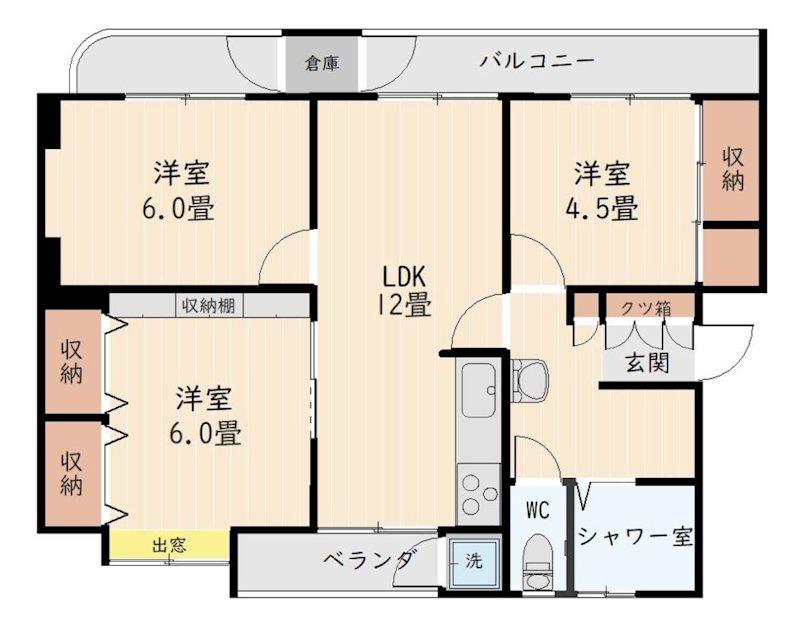原良団地ハイツ1号棟(3LDK/4階)の間取り写真