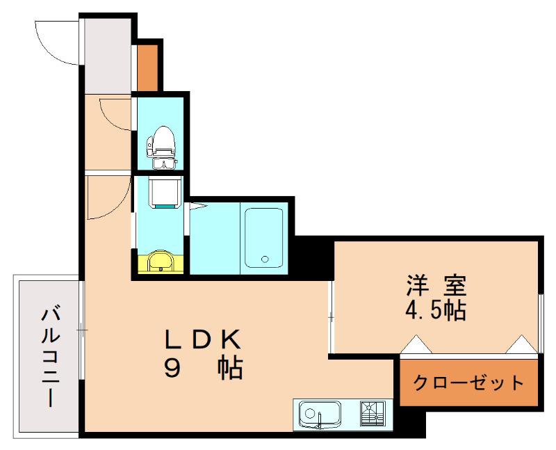 CRECIA北方(1LDK/3階)の間取り写真