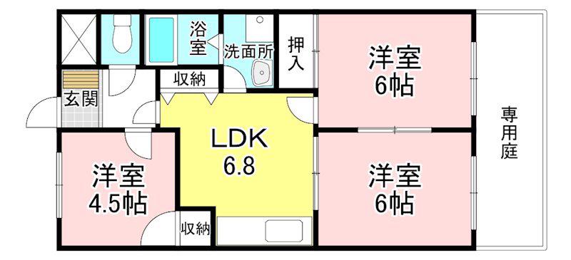 シャルマンハウス II(3DK/1階)の間取り写真