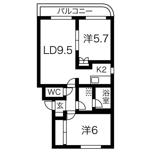 レオ西町(2LDK/4階)の間取り写真
