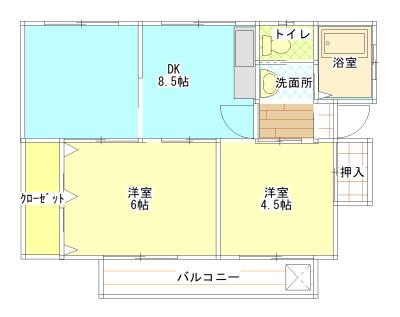 三五郎荘(2DK/1階)の間取り写真