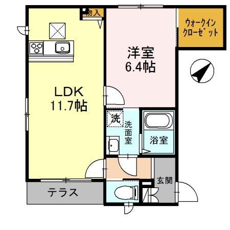 HEARTYS ENT C棟(1LDK/1階)の間取り写真