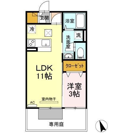 プラージュ 屋島(1LDK/1階)の間取り写真