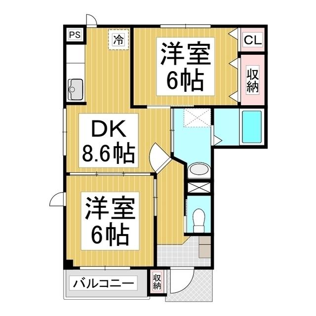エヴァーグリーンA(2DK/1階)の間取り写真