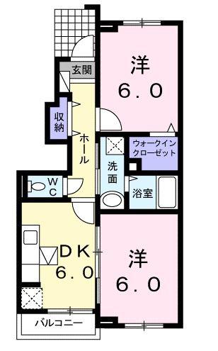 エアリーブライド(2DK/1階)の間取り写真
