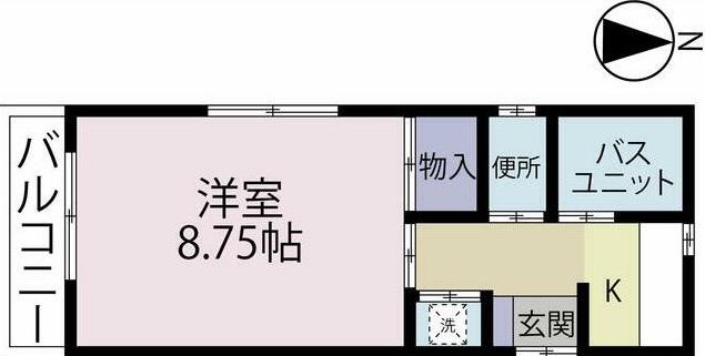 サンコート下小出(1K/2階)の間取り写真