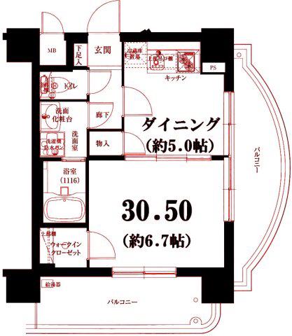 グリフォーネ横浜・伊勢町弐番館(1DK/6階)の間取り写真