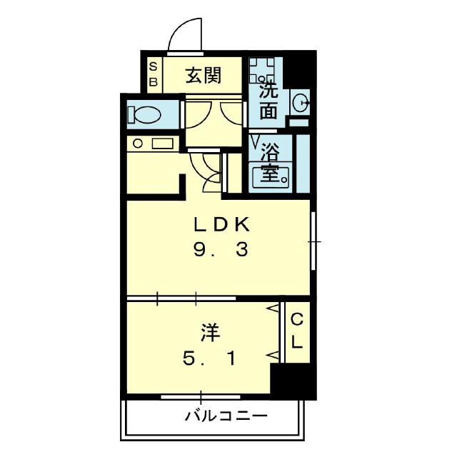 サンライズ水前寺(1LDK/8階)の間取り写真