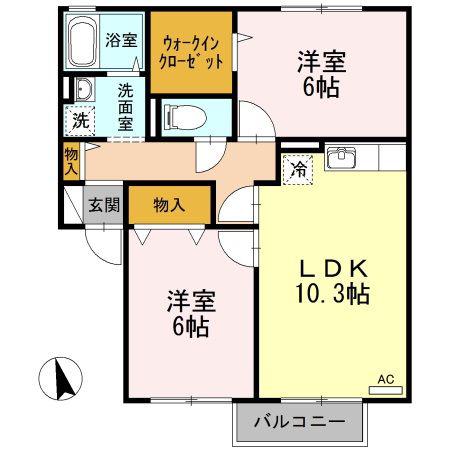 ビバーチェ・やまは奈 A棟(2LDK/2階)の間取り写真