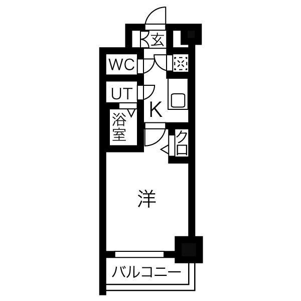 レジュールアッシュ難波MINAMI II(1K/7階)の間取り写真