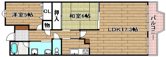 藤和コアティ高槻ハイタウンC棟(2LDK/5階)の間取り写真