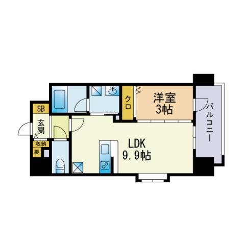 サニークレスト須崎町(1LDK/9階)の間取り写真