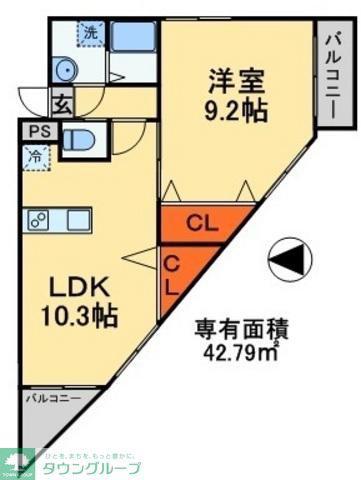 ウイングテラス前原(1LDK/3階)の間取り写真