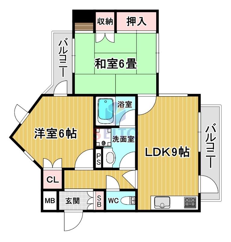 ロマネスク豊中蛍池(2LDK/3階)の間取り写真