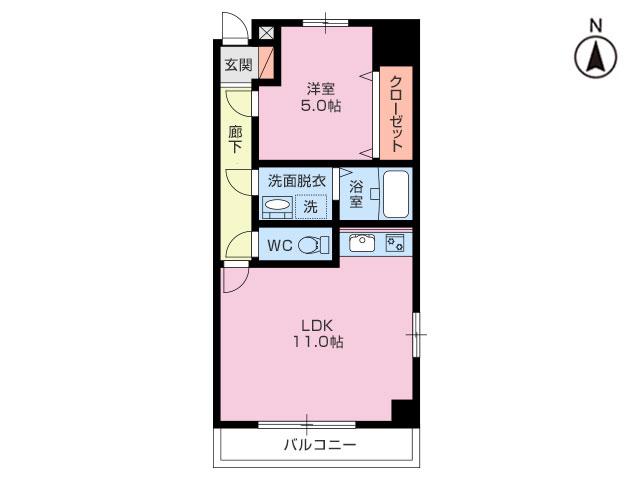 イーグルコート高沢(1LDK/2階)の間取り写真