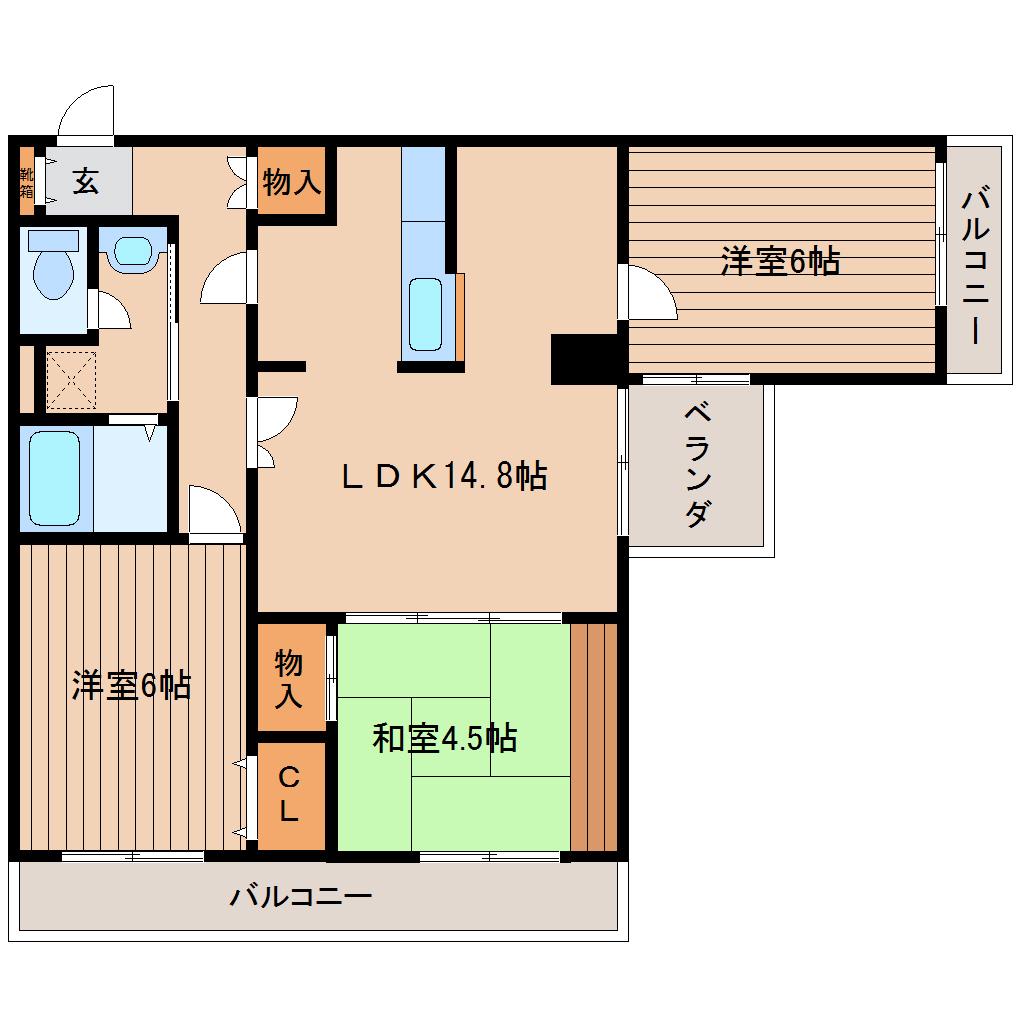 リバーサイドヒル及川(3LDK/6階)の間取り写真