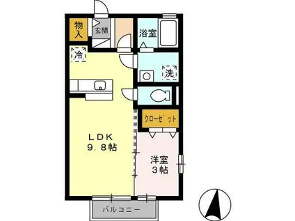 ユイール B棟(1LDK/2階)の間取り写真