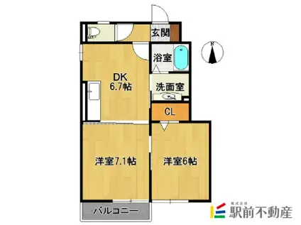 ヴィラウィステリア神埼B(2DK/1階)の間取り写真