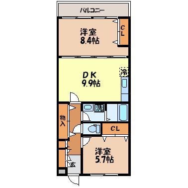 アミティあゆみ野(2DK/1階)の間取り写真