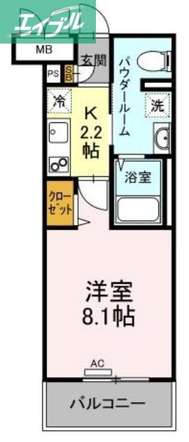 フォレスタ岡山医大南(1K/2階)の間取り写真