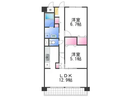リヴィエール(2LDK/2階)の間取り写真