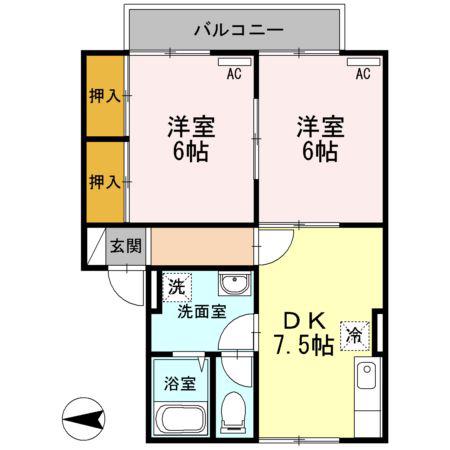 ソレアード上谷A棟(2DK/2階)の間取り写真