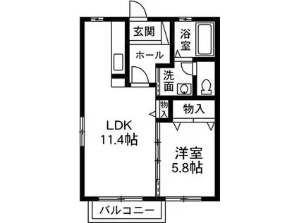 ツインバード B(1LDK/1階)の間取り写真