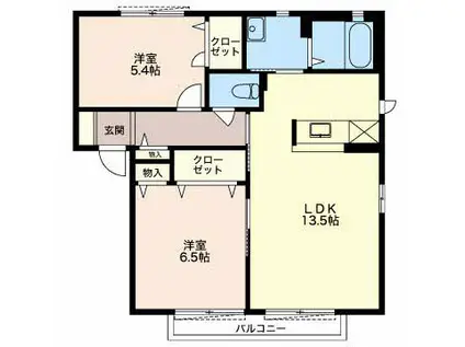 バリュージュ クレスト B棟(2LDK/1階)の間取り写真