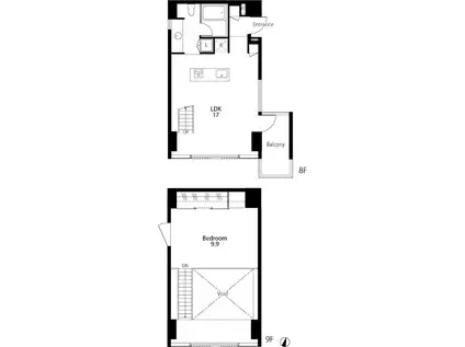 THROUGH(1LDK/8階)の間取り写真